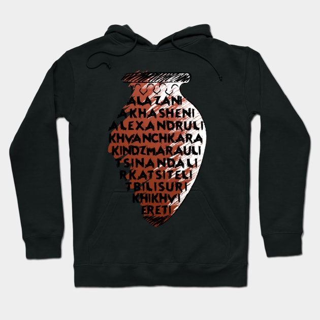 Georgian wine regions names in a shape of qvevri Hoodie by AntonVTokarev